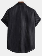 Camisa Portofino negra con rayas verticales y cuello