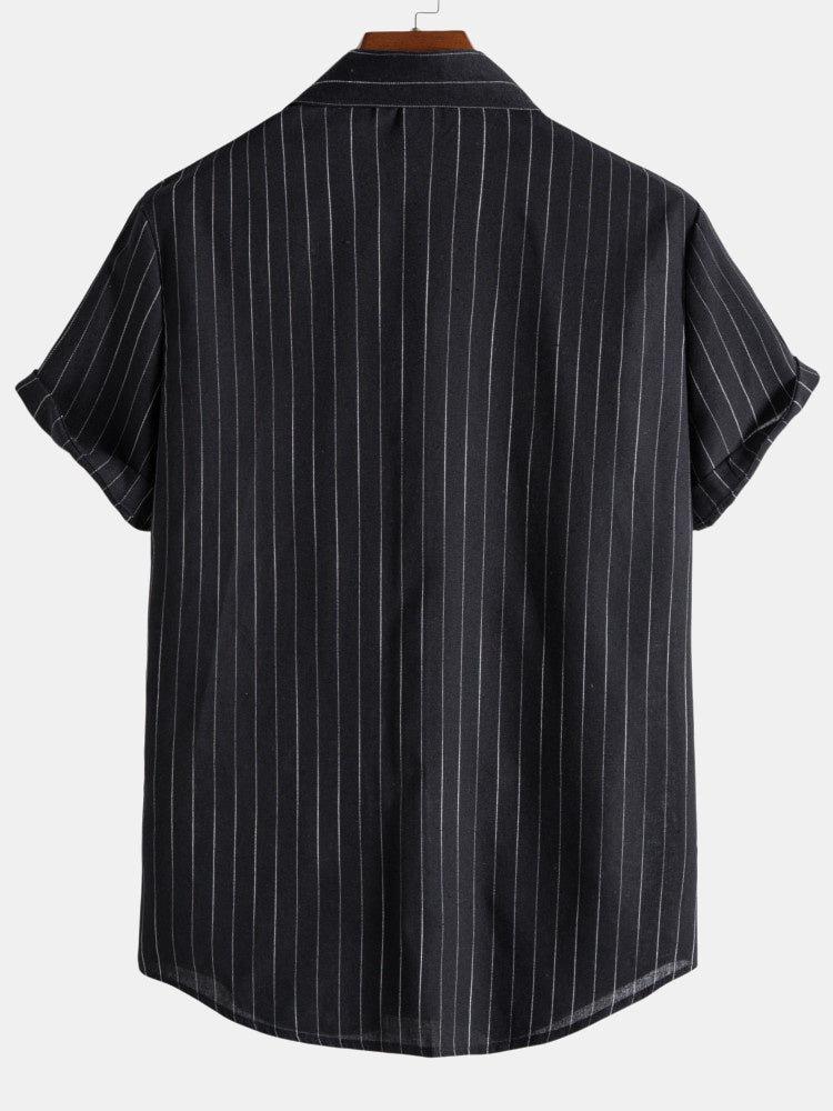 Camisa Portofino negra con rayas verticales y cuello