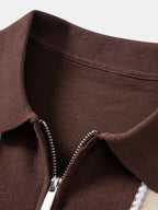 Cremallera de polo Santorini color café con cuello y borde acanalado