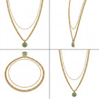 Collares dorados con cadena fina y colgantes redondos verdes claros