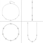 Collar plateado con cadena fina y colgantes de estrella en los laterales