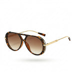 Gafas estilo aviador marrón con montura carey y lentes oscuras
