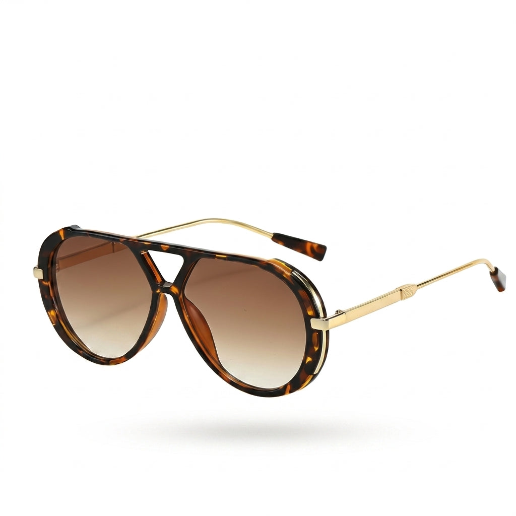 Gafas estilo aviador marrón con montura carey y lentes oscuras