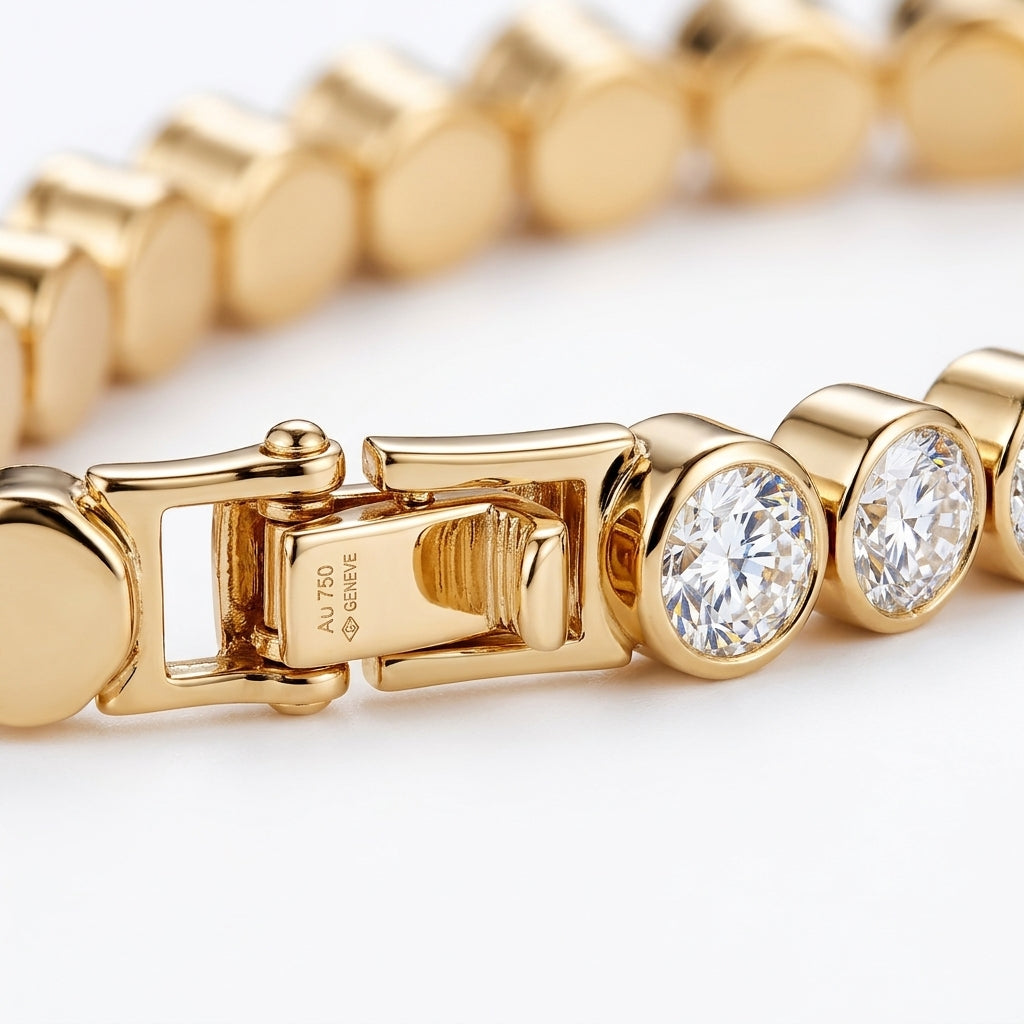 Pulsera dorada con circonitas redondas y broche rectangular