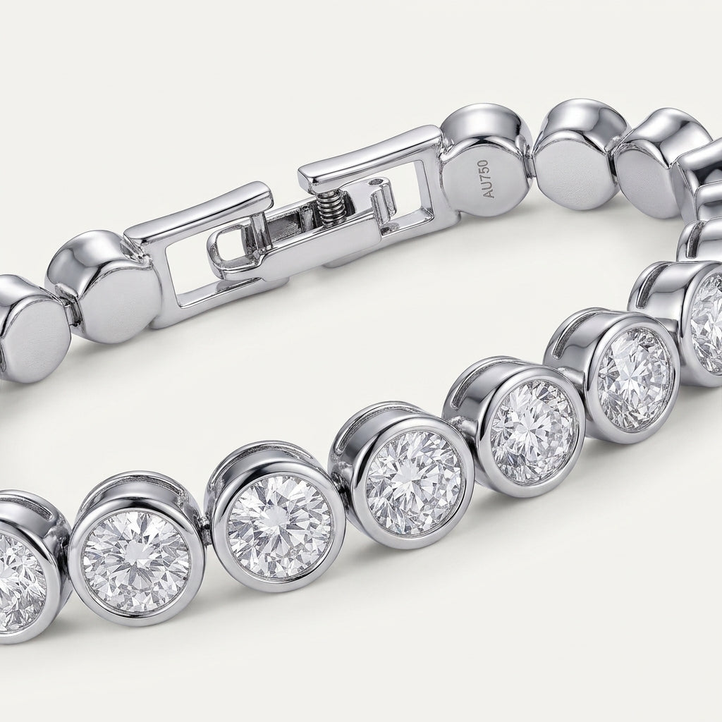 Pulsera de eslabones con circonitas, broche a presión plateado