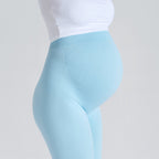Leggings de embarazo azul claro con panel abdominal liso y costuras laterales