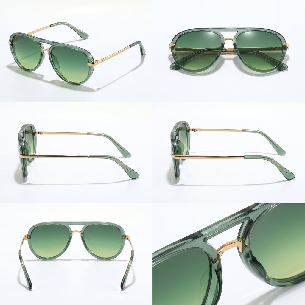 Set de gafas de sol ovaladas verdes con montura transparente y lentes tintadas