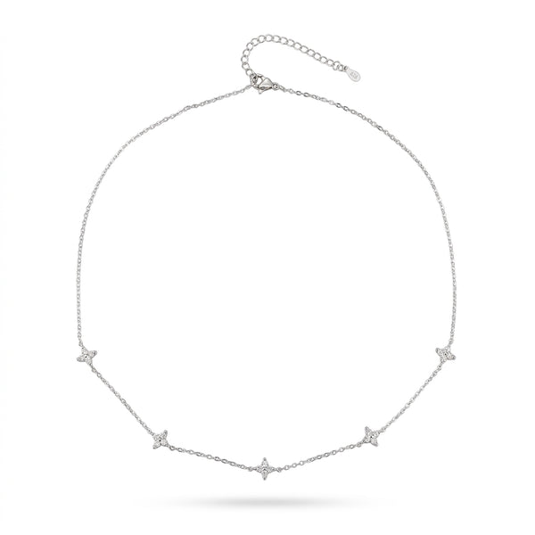 Collar plateado tipo gargantilla con cinco colgantes de estrella y cadena ajustable
