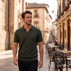Polo Siena de manga corta verde oscuro: cuello y tapeta con botones