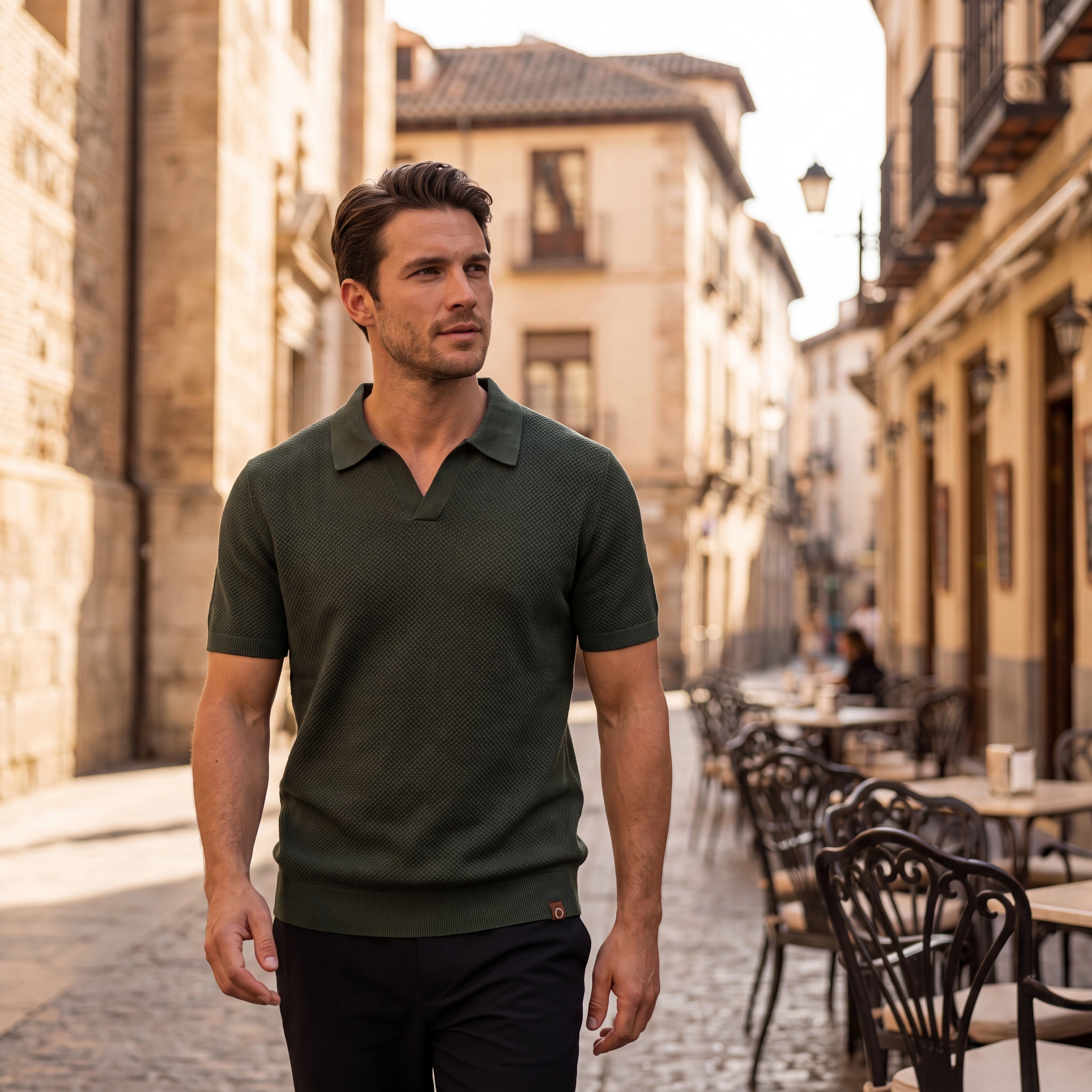 Polo Siena de manga corta verde oscuro: cuello y tapeta con botones