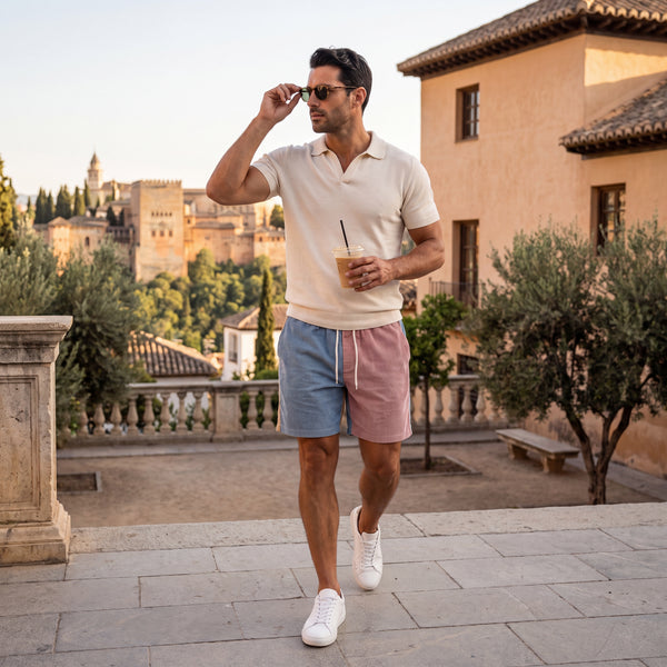 Pantalón corto Newport rosa con cordón blanco y cintura elástica