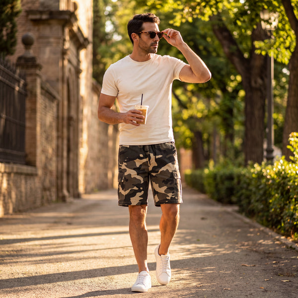 Pantalón corto Ranger tipo cargo con estampado camuflaje oscuro