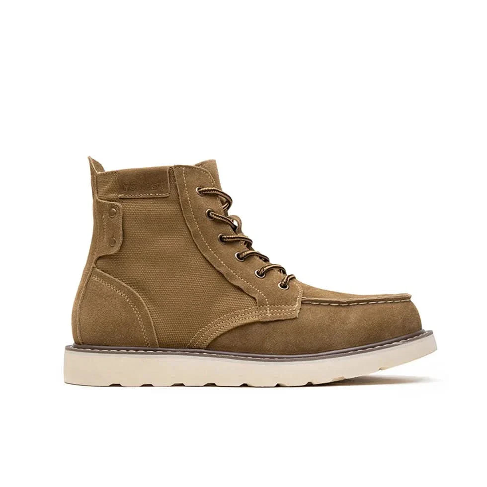 Botas con punta redonda marrón, bota alta con cordones y solapa superior