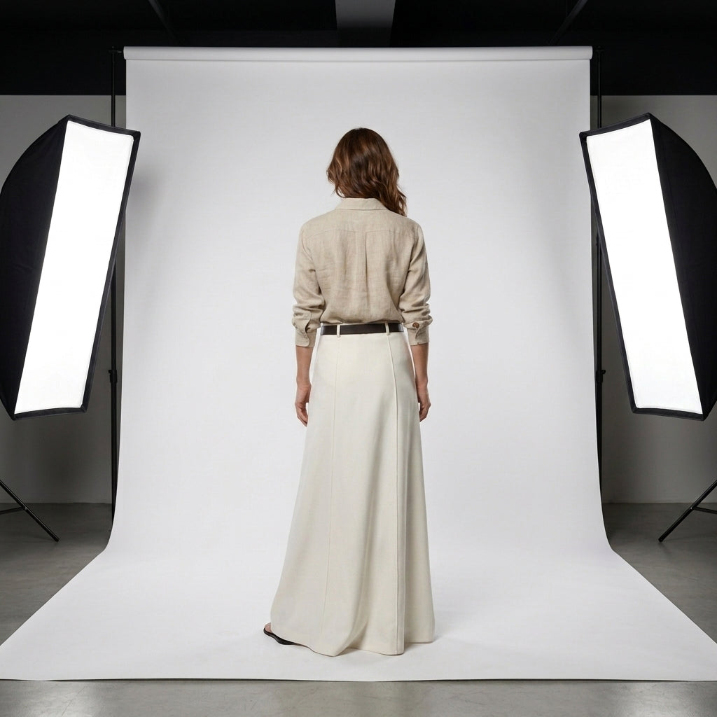 Falda recta H-Line blanca, tiro alto con cremallera lateral y corte A suave