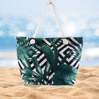 Bolso BeachBreeze de playa con asas de cuerda y estampado hojas verdes