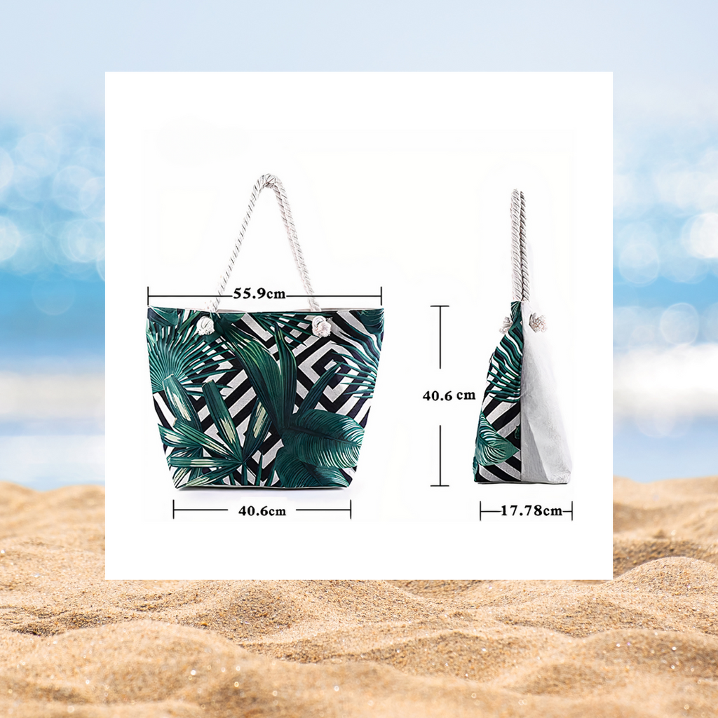 Bolso BeachBreeze de playa 55,9x40,6 cm; asas de cuerda, estampado hojas verdes