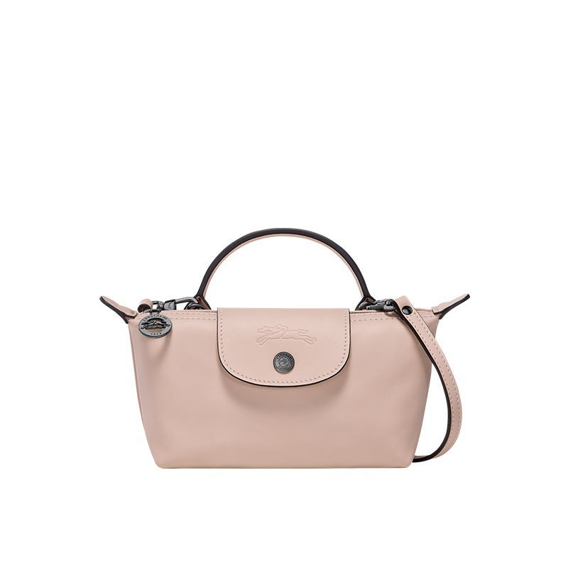 Mini bolso Longcham rosa claro con solapa frontal y bandolera