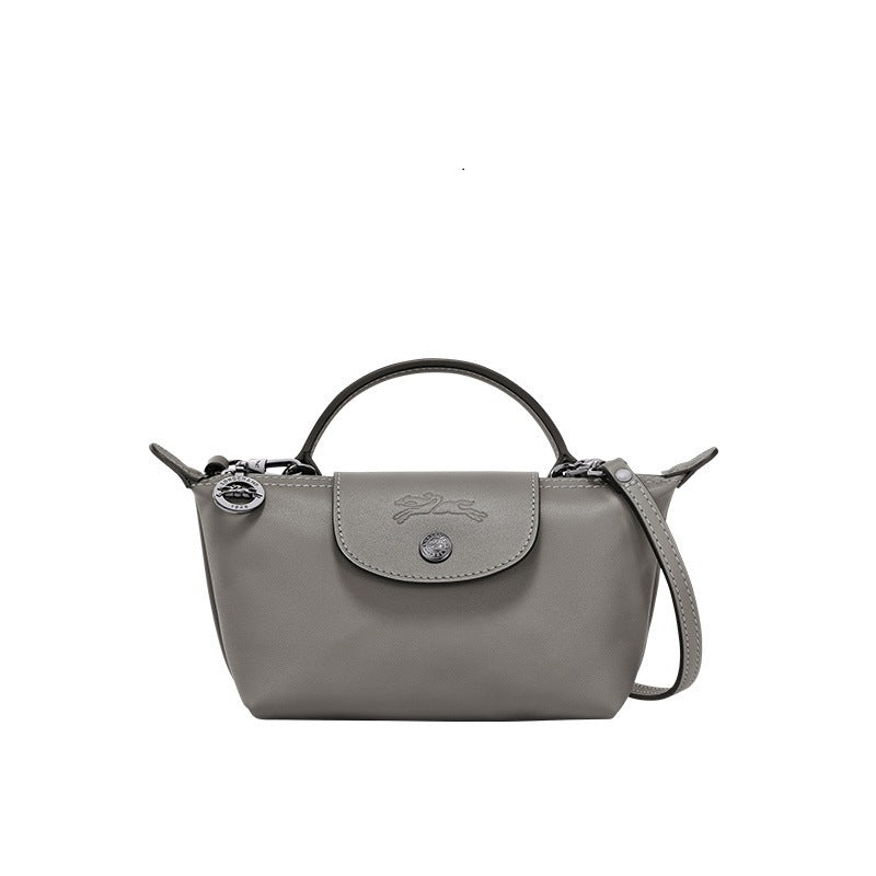 Mini bolso Longcham gris con solapa frontal y bandolera