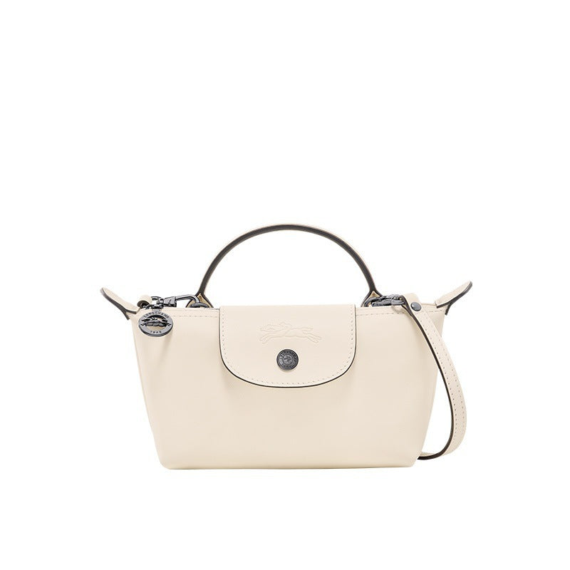 Mini bolso Longcham blanco con solapa redondeada y bandolera
