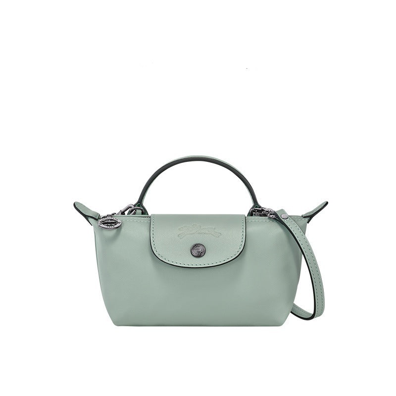 Mini bolso Longcham verde menta con solapa y bandolera