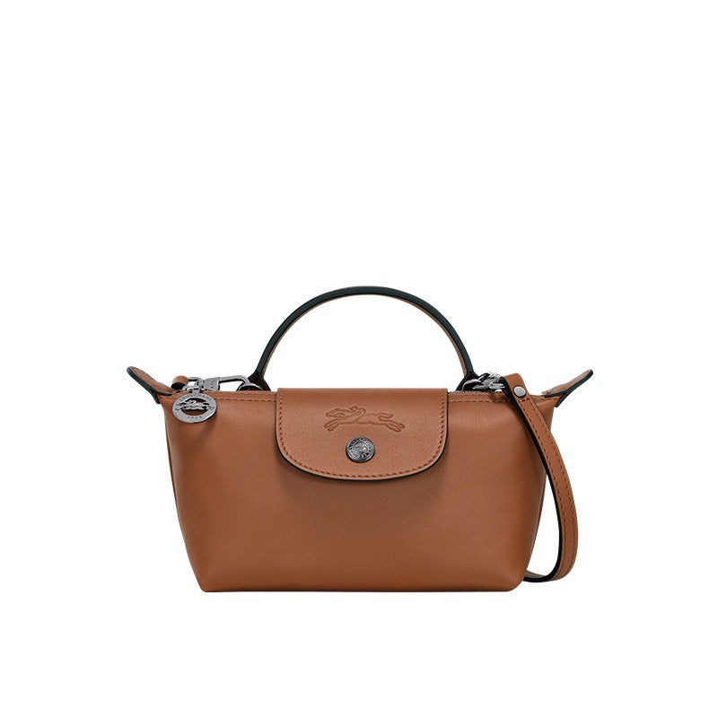 Mini bolso Longcham marrón con solapa y asa redondeada