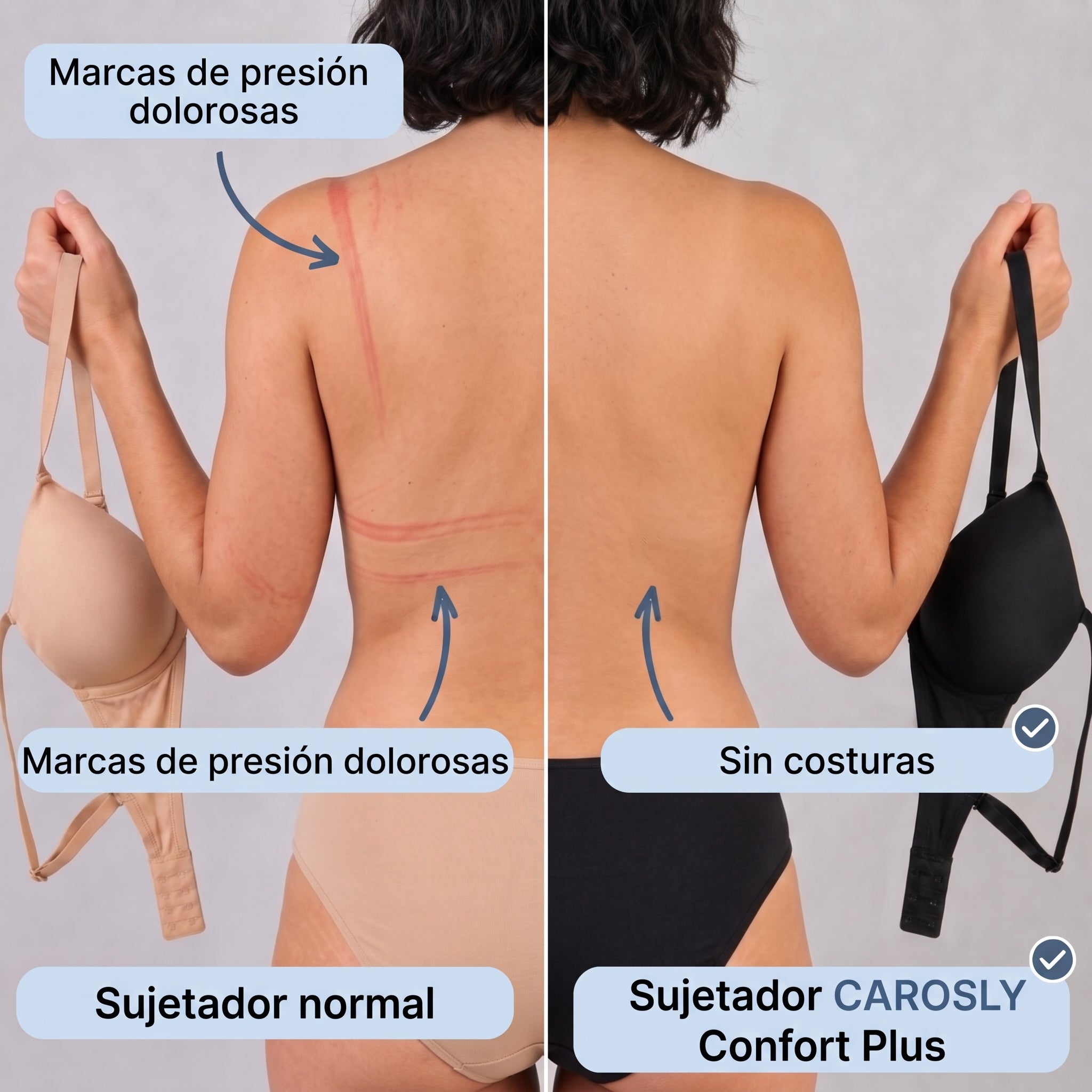 Sujetador sin costuras visto por la espalda con tirantes ajustados