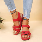 Sandalias Celeste rojas de tiras con hebilla y suela plataforma