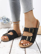 Sandalias Adriana negras con doble tira y hebillas metálicas ajustables
