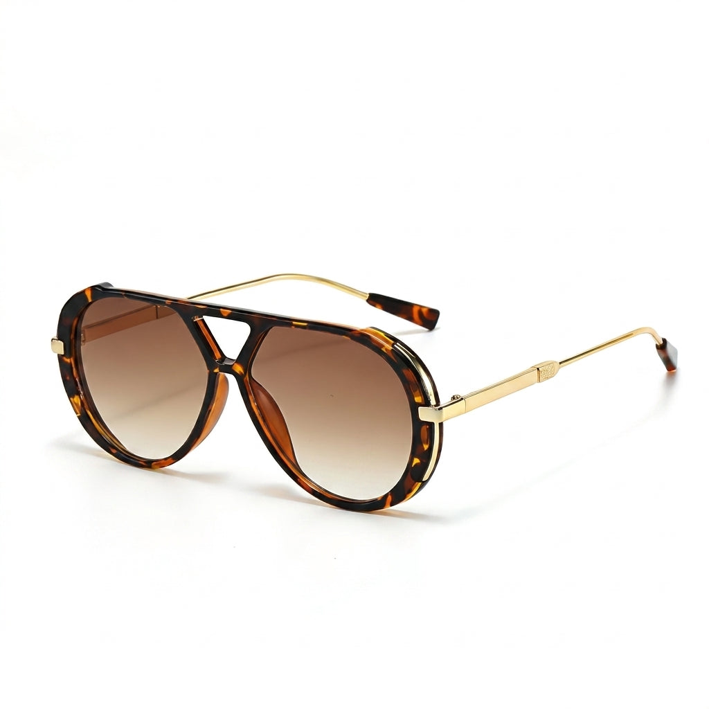 Gafas de sol aviador marrón con montura dorada y lentes café degradado