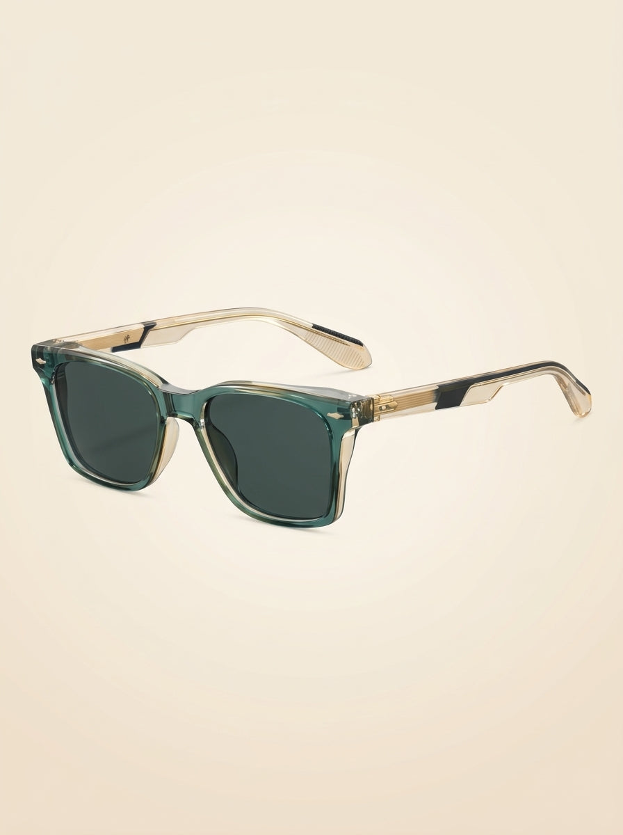 Gafas de sol cuadradas con montura verde y lentes verde oscuro