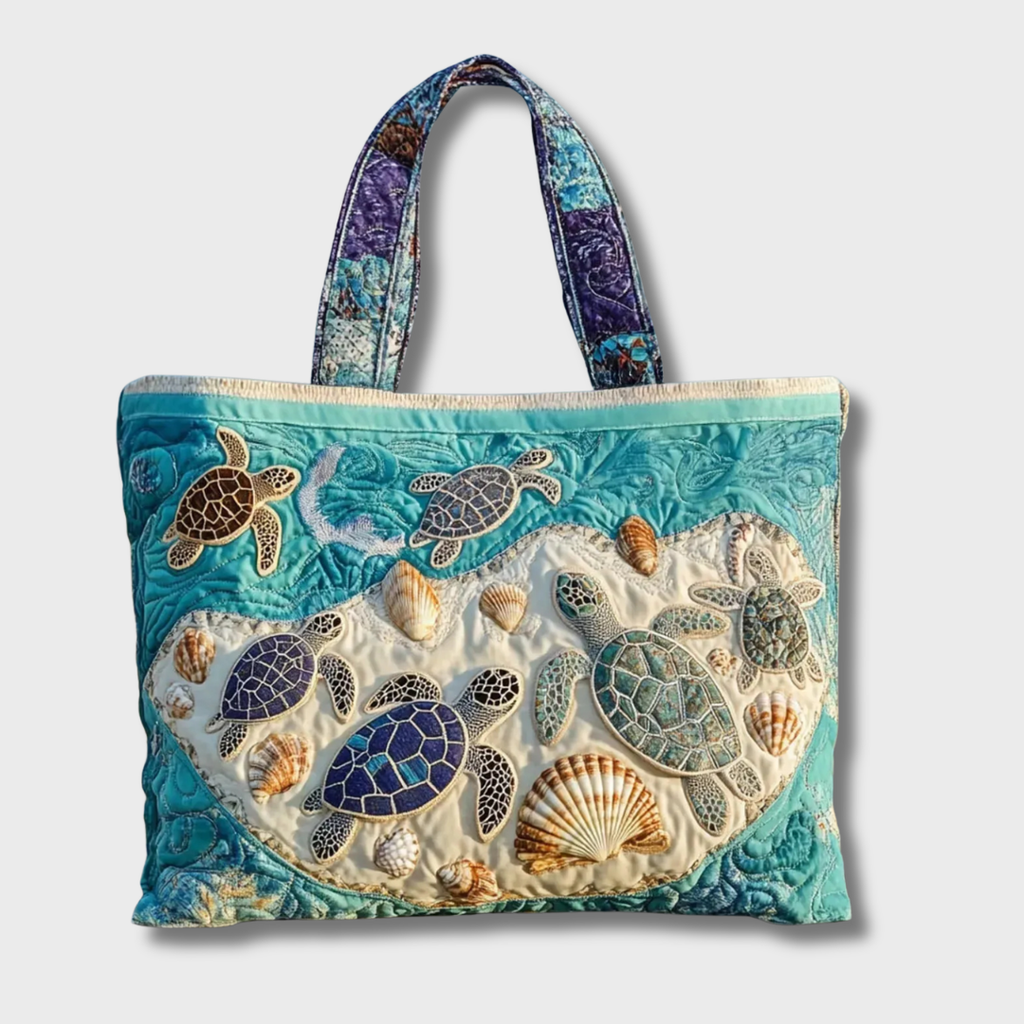 Bolso Kate turquesa con motivo de tortugas marinas y asas de tela