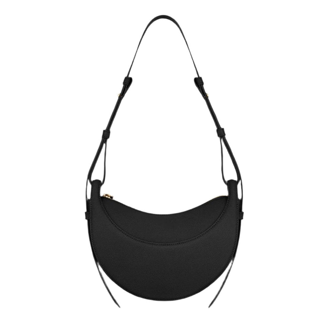 Bolso tipo bandolera negro con asas cortas y abertura semicircular