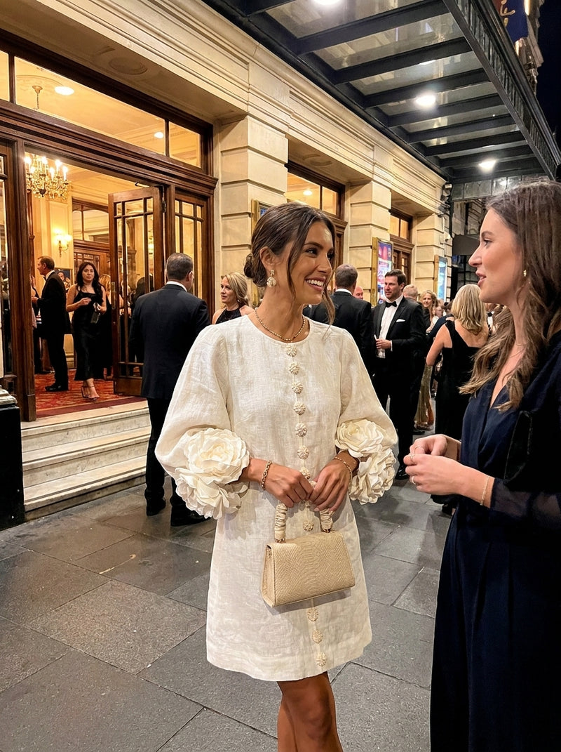"@Ines, usando el minivestido Blanco"