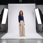 Pantalón relajado beige de lino y algodón, cintura elástica y pierna ancha