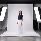 Pantalón relajado de lino y algodón blanco, cintura elástica y pernera ancha