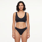 Conjunto de sujetador y 2 tangas sin costuras, negro, sujetador de tirantes finos