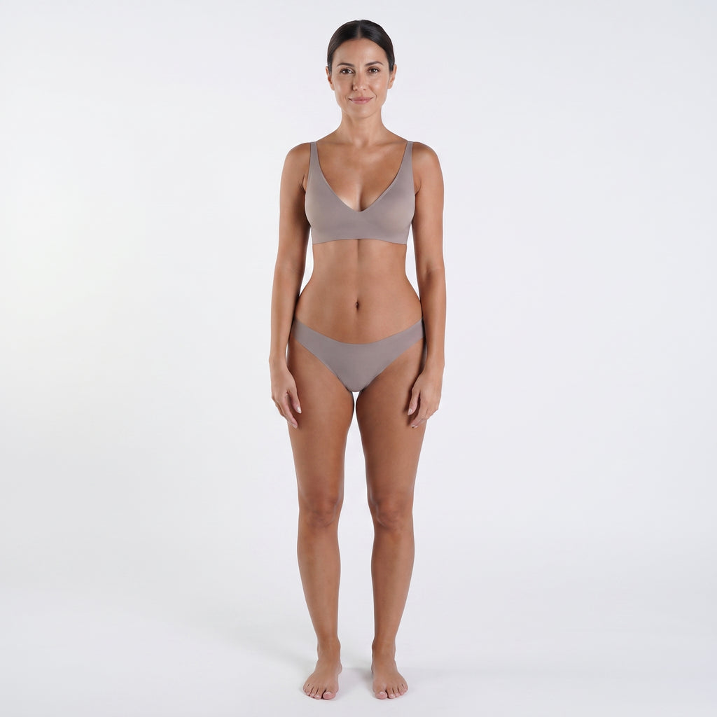 Pack de 2 tangas invisibles sin costuras color caqui, tiro medio y sin costuras