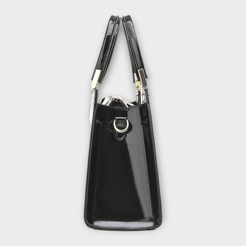 Bolso de piel efecto cocodrilo negro con asas dobles y compartimento frontal