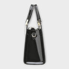 Bolso de piel efecto cocodrilo negro con asas dobles y compartimento frontal