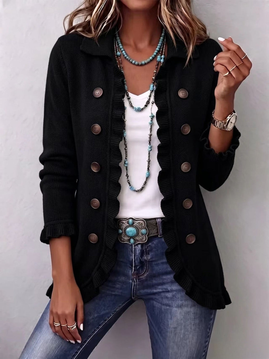 Alessandra | Chaqueta Boho-Chic con Bordado Floral y Volantes