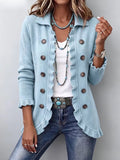 Pia | Chaqueta de Punto Canalé Azul Empolvado con Volantes