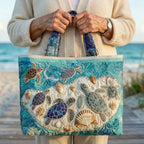 Bolso Kate turquesa con estampado de tortugas marinas; asas para llevar al hombro
