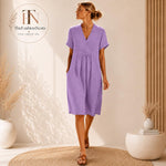 Vestido midi de lino para mujer, con cuello en V.