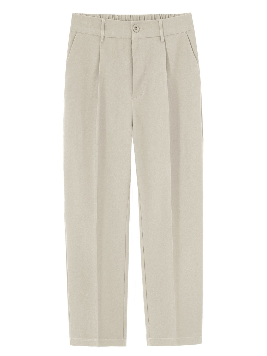 Pantalón recto relax beige con cintura elástica y bolsillos laterales
