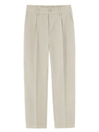 Pantalón recto relax beige con cintura elástica y bolsillos laterales