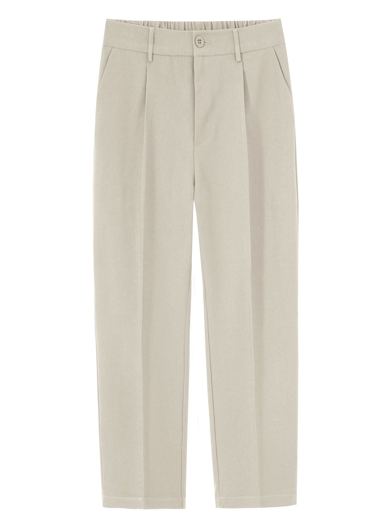 Pantalón recto relax beige con cintura elástica y bolsillos laterales