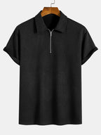 Polo con cremallera, tejido jacquard a rayas, negro