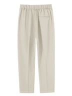 Pantalón recto relax beige con cintura elástica y dobladillo recto