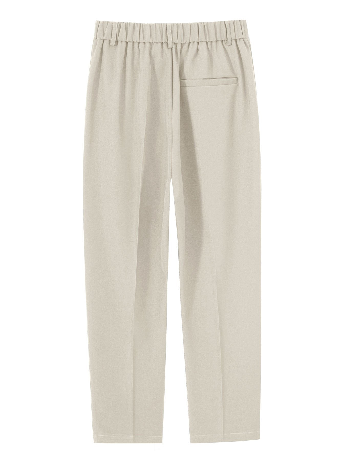 Pantalón recto relax beige con cintura elástica y dobladillo recto