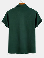 Polo con cremallera, espalda en jacquard a rayas, verde oscuro